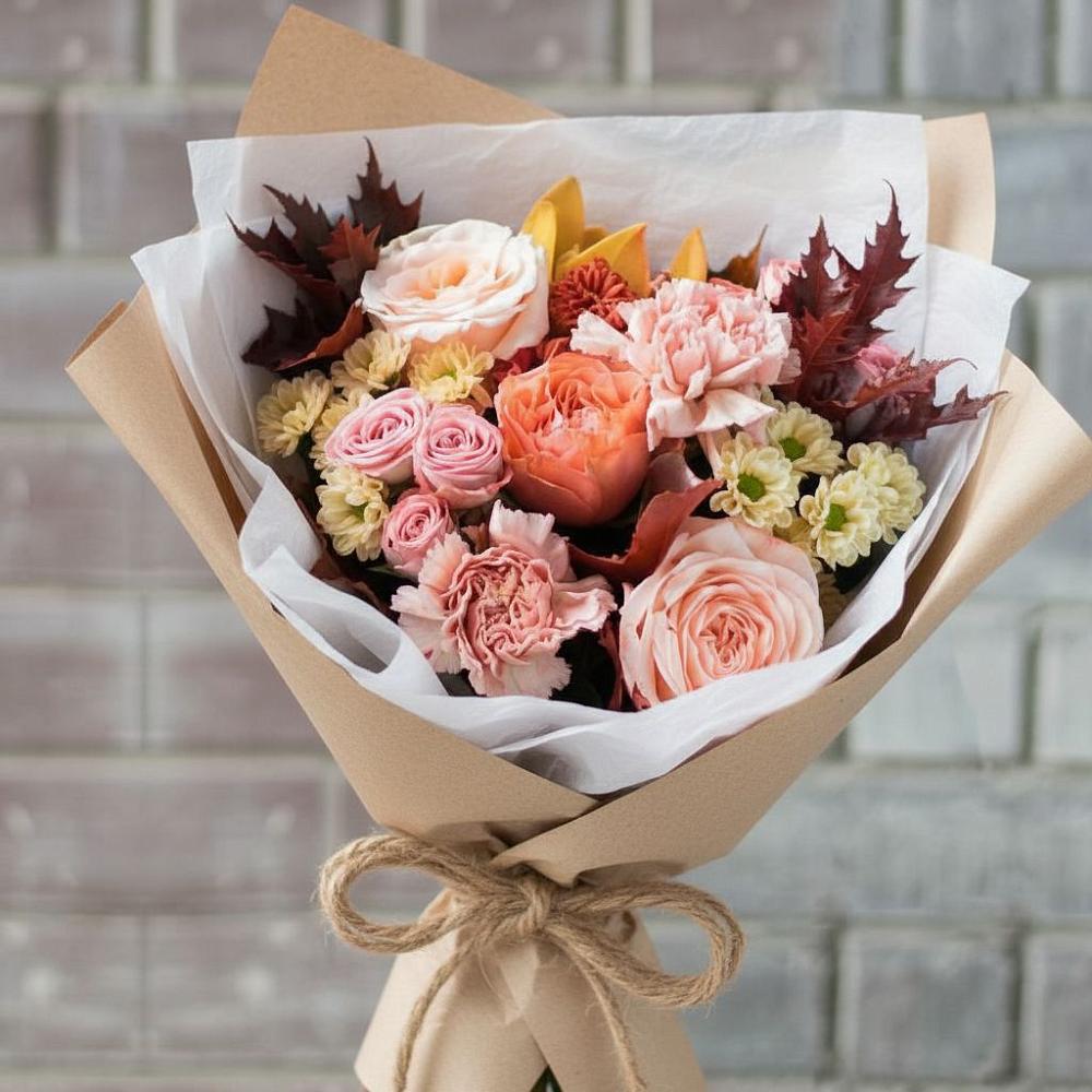 Букет цветов из: Гвоздики, Хризантемы и Розы в Пионерский Ханты-Мансиский АО