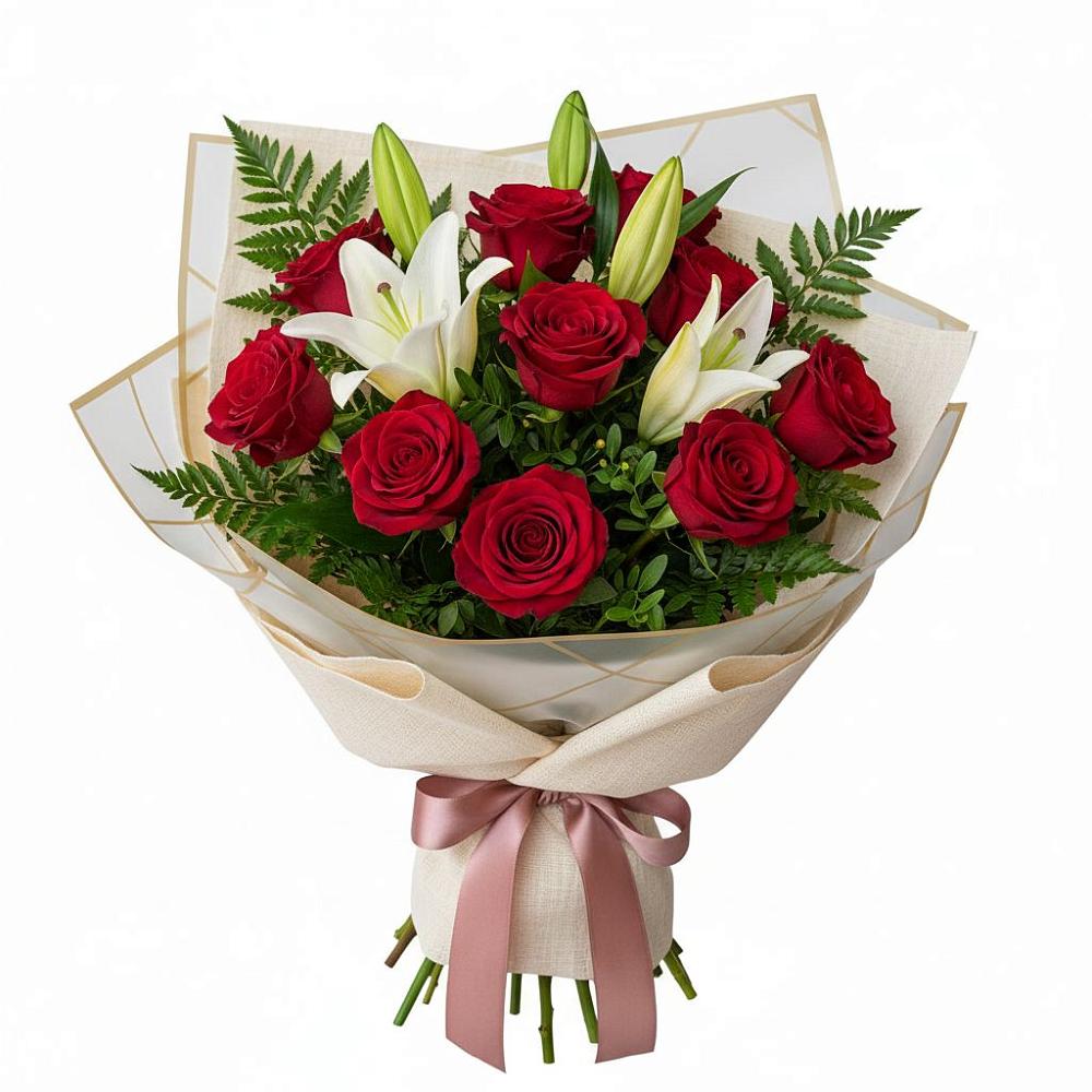 Букет цветов из: Лилии и Розы в Пионерский Ханты-Мансиский АО