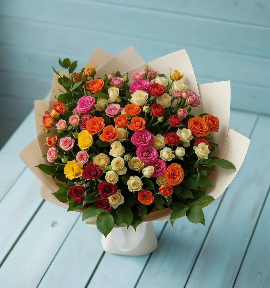 Букет Микс из разноцветных кустовых роз в Пионерский Ханты-Мансиский АО