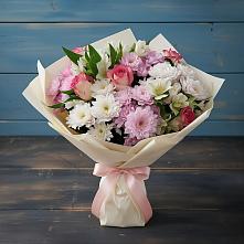 Букет цветов из:  Хризантемы, Альстромерии и Розы в Пионерский Ханты-Мансиский АО