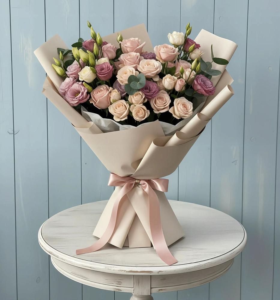 Букет цветов из: Розы и Лизиантусы в Пионерский Ханты-Мансиский АО