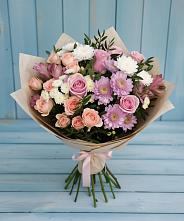 Букет цветов из:  Хризантемы, Розы и Альстромерии в Пионерский Ханты-Мансиский АО